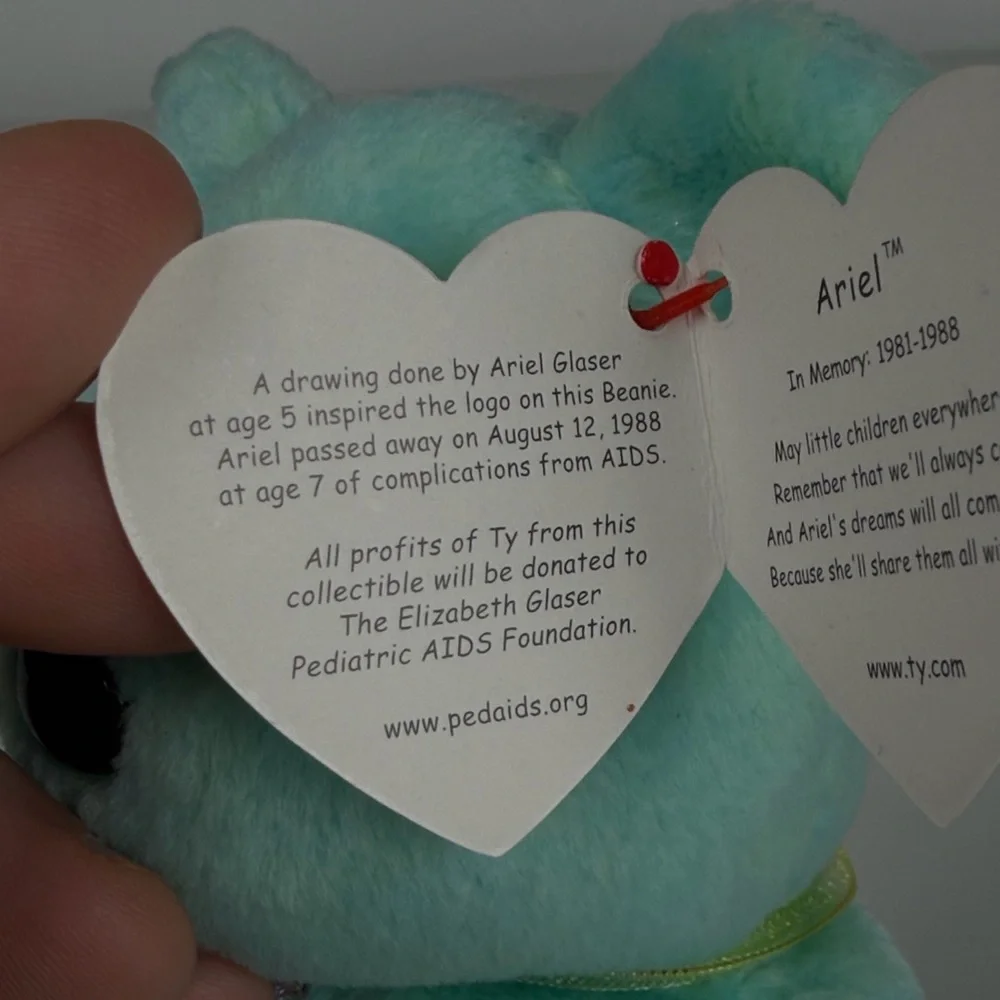 Ty Beanie Baby Teal Ariel Teddy Bear Plush‎ Toy 2000 PE Pellets
